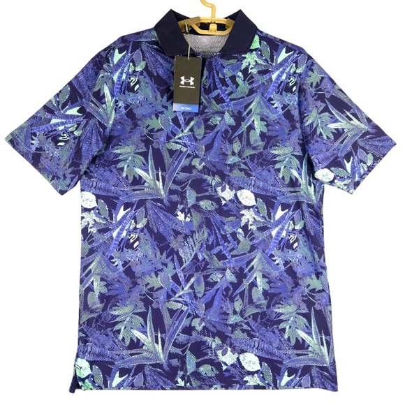 Under Armour Iso-Chill Golf Polo Shirt Mens Small Blue Botanical Print - Picture 1 of 8